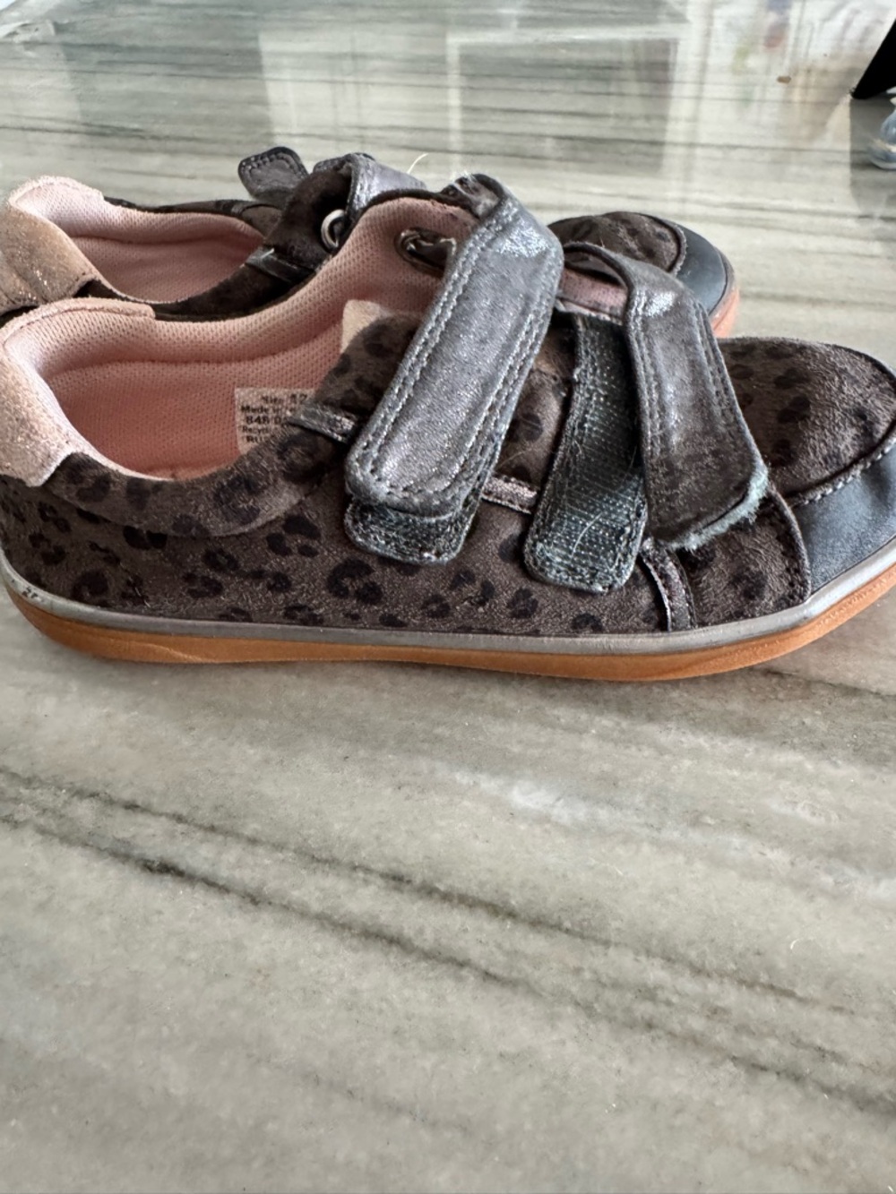 Livie & Luca Brown Leopard Velcro Sneakers with Pink Lining